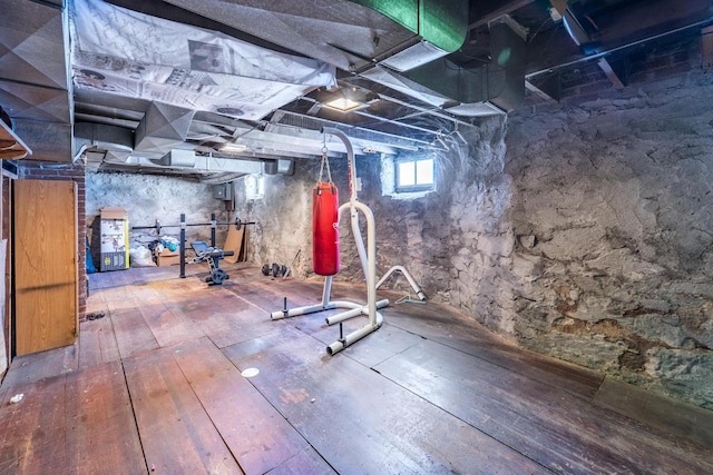 exercise room featuring wood-type flooring