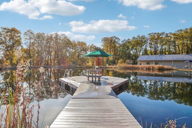 dock area featuring a water view