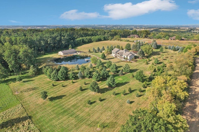 drone / aerial view with a water view and a rural view