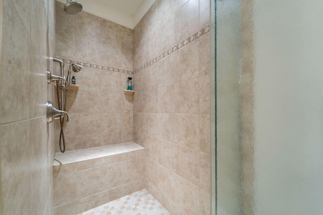 bathroom with a stall shower