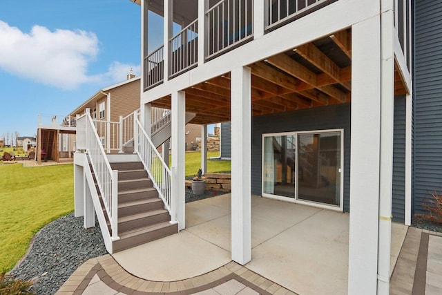 view of patio / terrace featuring stairs