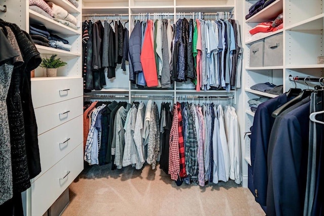 walk in closet with carpet