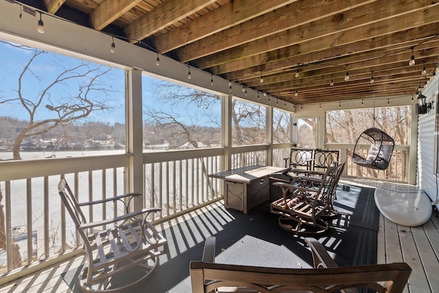 view of snow covered deck