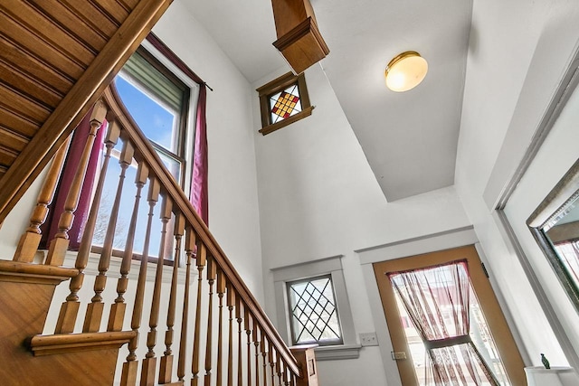 355 W Mill St, Columbus, WI 53925 - foyer entrance with a towering ceiling, plenty of natural light, a water view, and stairway