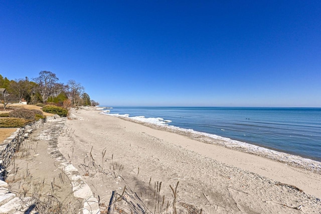 view of water feature with a view of the beach