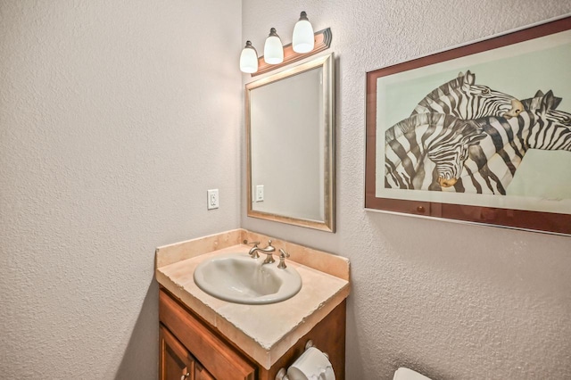 bathroom featuring vanity and a textured wall