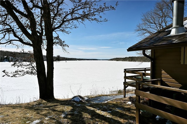 exterior space featuring a water view