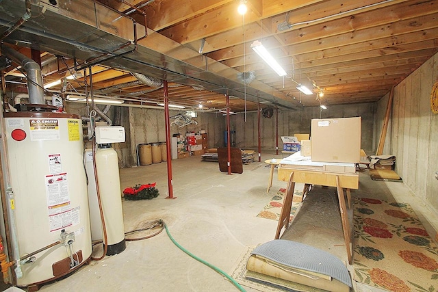 unfinished below grade area featuring gas water heater