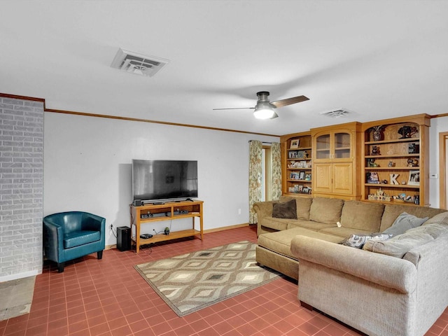 605 S Adams Ave, Marshfield, WI 54449 - living area with ceiling fan, ornamental molding, and visible vents