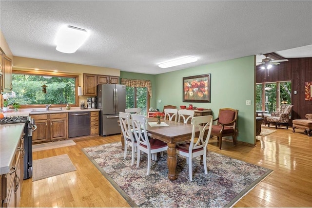 115 Pine Crest Rd, Balsam Lake, WI 54810 - dining area featuring wooden walls, plenty of natural light, a textured ceiling, and light wood finished floors
