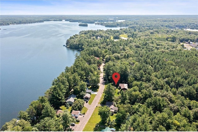 115 Pine Crest Rd, Balsam Lake, WI 54810 - drone / aerial view with a water view and a wooded view