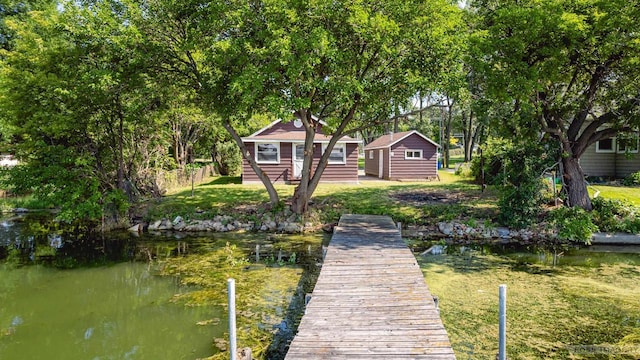 dock area featuring a water view and entry steps