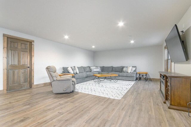 N8791 Lake Cabin Dr, New Lisbon, WI 53950 - living area with light wood-type flooring and recessed lighting