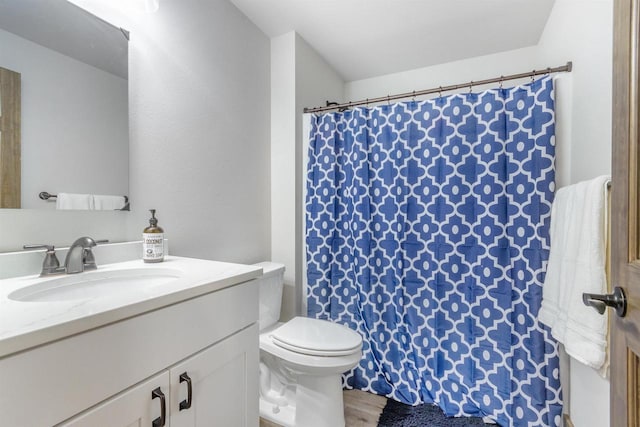 N8791 Lake Cabin Dr, New Lisbon, WI 53950 - full bath featuring a shower with curtain, vanity, and toilet