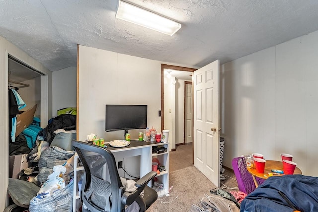 bedroom featuring carpet and a textured ceiling