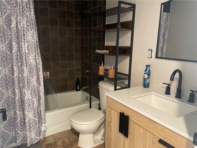 155 Zach St, Glidden, WI 54527 - bathroom with toilet, shower / tub combo, vanity, and tile patterned floors