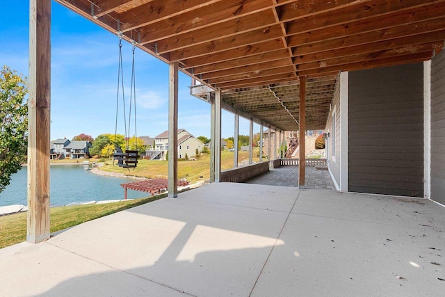 view of patio / terrace featuring a water view