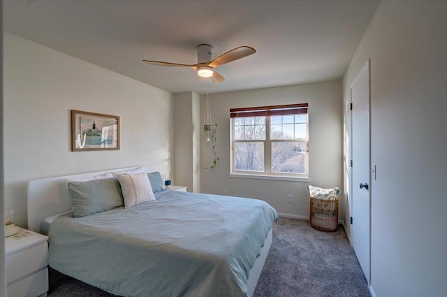 bedroom featuring baseboards, carpet, and a ceiling fan