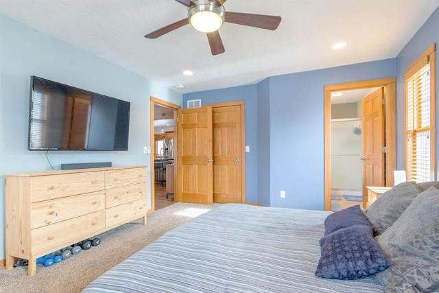 N8111 Castaway Dr, New Lisbon, WI 53950 - carpeted bedroom with ceiling fan, visible vents, and recessed lighting