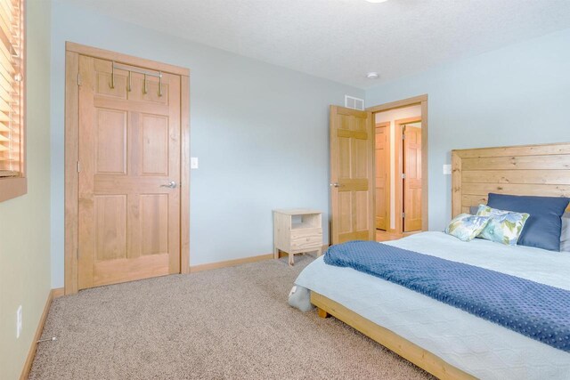 N8111 Castaway Dr, New Lisbon, WI 53950 - carpeted bedroom with a textured ceiling, visible vents, and baseboards