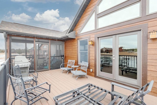 N8111 Castaway Dr, New Lisbon, WI 53950 - wooden terrace with a sunroom and french doors