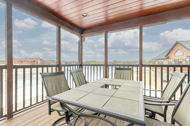 N8111 Castaway Dr, New Lisbon, WI 53950 - sunroom / solarium with a residential view and wood ceiling