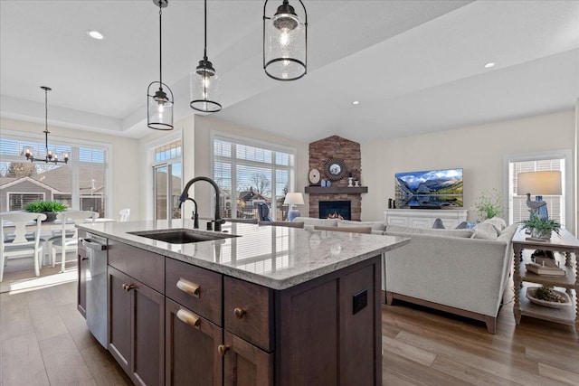 kitchen featuring plenty of natural light, a sink, dishwasher, and wood finished floors