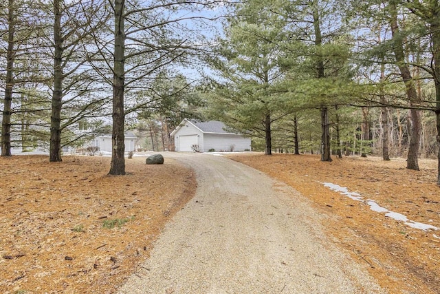 view of front of property with driveway, an attached garage, and an outbuilding