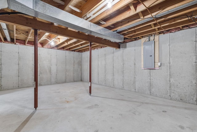 unfinished basement with electric panel