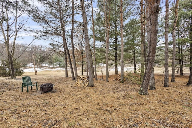 view of yard with an outdoor fire pit