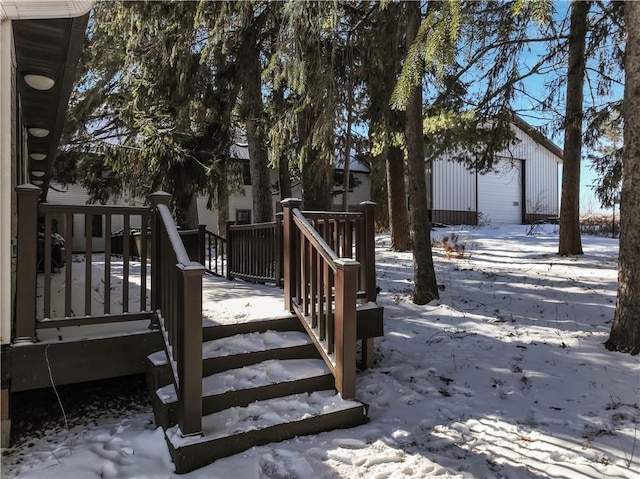 view of snow covered deck