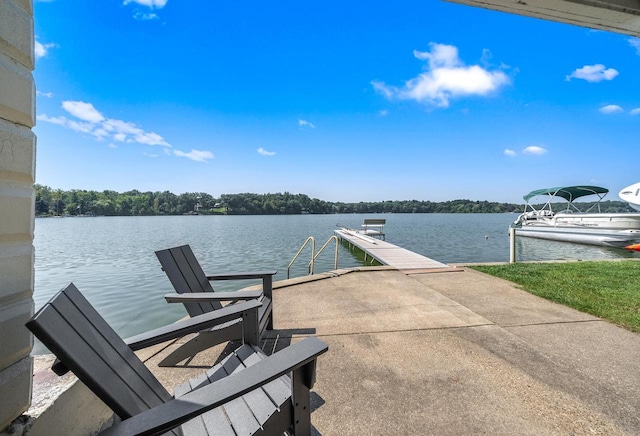 view of dock with a water view