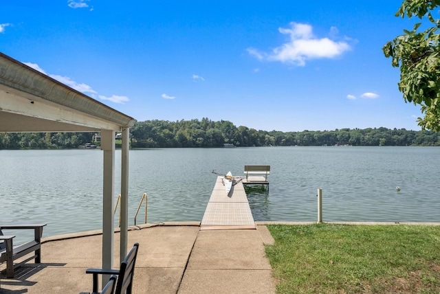 view of dock with a water view