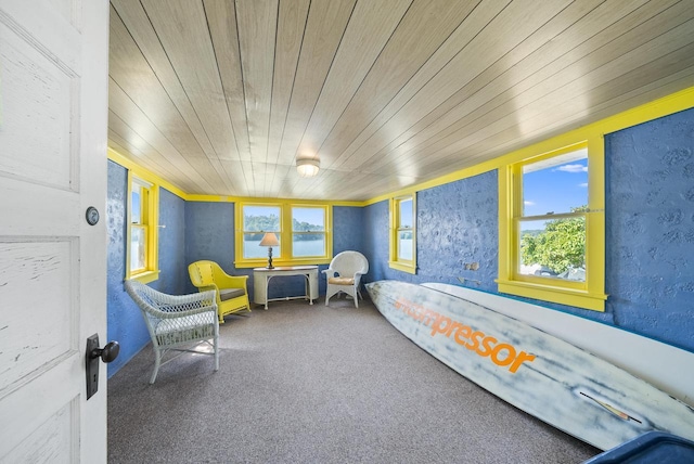 sunroom / solarium with wooden ceiling and a healthy amount of sunlight