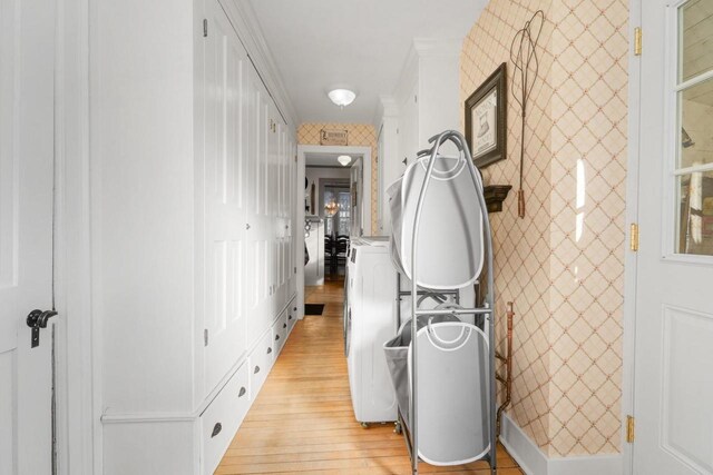 205 State St, Ripon, WI 54971 - corridor featuring light wood-style flooring and wallpapered walls