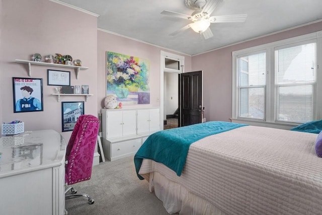 205 State St, Ripon, WI 54971 - carpeted bedroom with a ceiling fan and crown molding