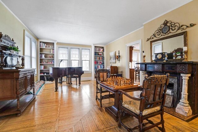 205 State St, Ripon, WI 54971 - dining room with ornamental molding, a fireplace, and baseboards