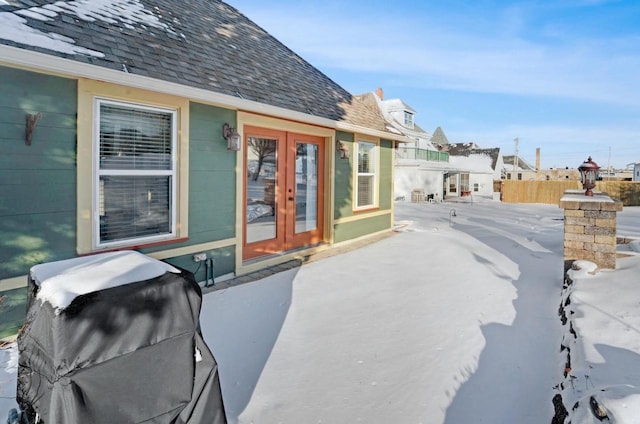 205 State St, Ripon, WI 54971 - exterior space featuring a shingled roof and french doors