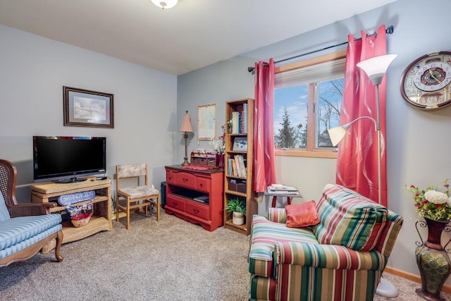 sitting room with carpet flooring