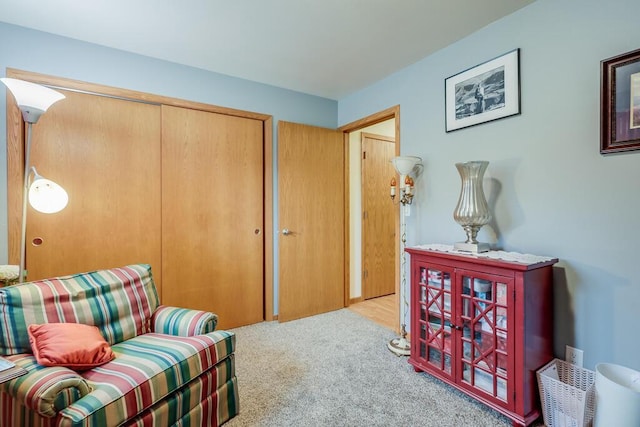 sitting room featuring carpet