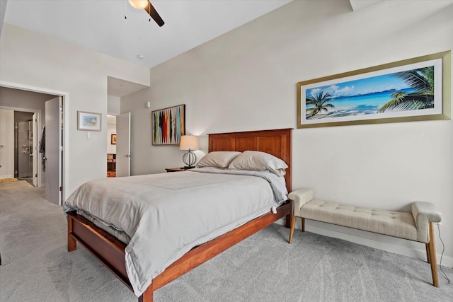 carpeted bedroom featuring a ceiling fan