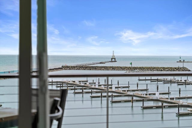 view of dock with a water view