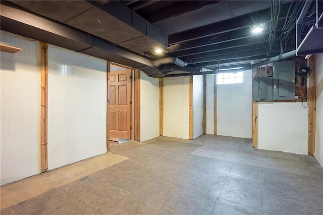 basement with electric panel