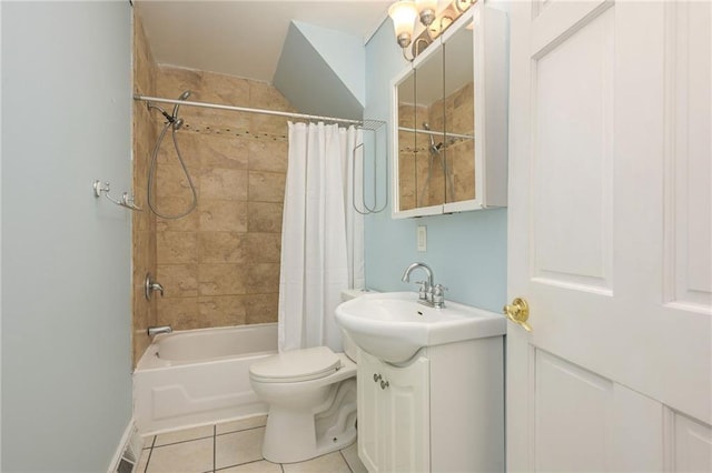 full bath with toilet, visible vents, vanity, tile patterned floors, and shower / bath combo