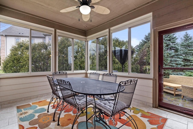 sunroom / solarium with a wealth of natural light and a ceiling fan