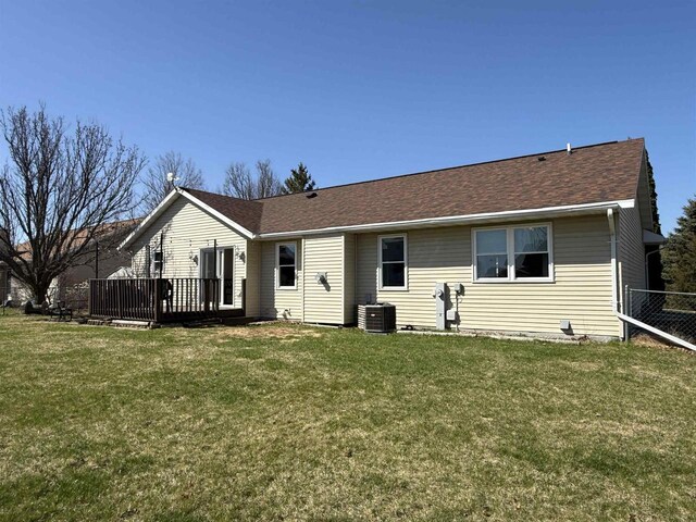 1080 Jaystone Ter, Waterloo, WI 53594 - rear view of house with a deck, roof with shingles, and central air condition unit