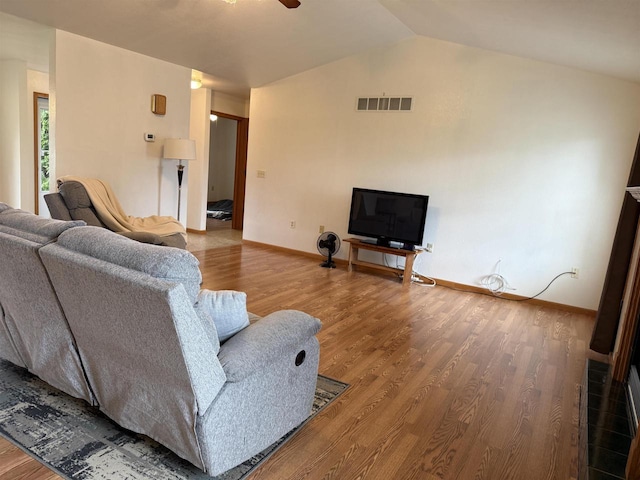 1080 Jaystone Ter, Waterloo, WI 53594 - living room with wood finished floors, vaulted ceiling, ceiling fan, and baseboards