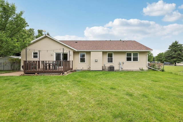 1080 Jaystone Ter, Waterloo, WI 53594 - back of property featuring a deck, cooling unit, and a shingled roof