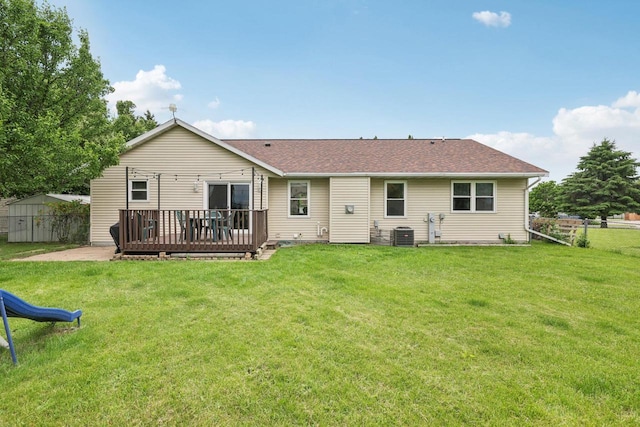 1080 Jaystone Ter, Waterloo, WI 53594 - rear view of property featuring a deck, roof with shingles, and central AC