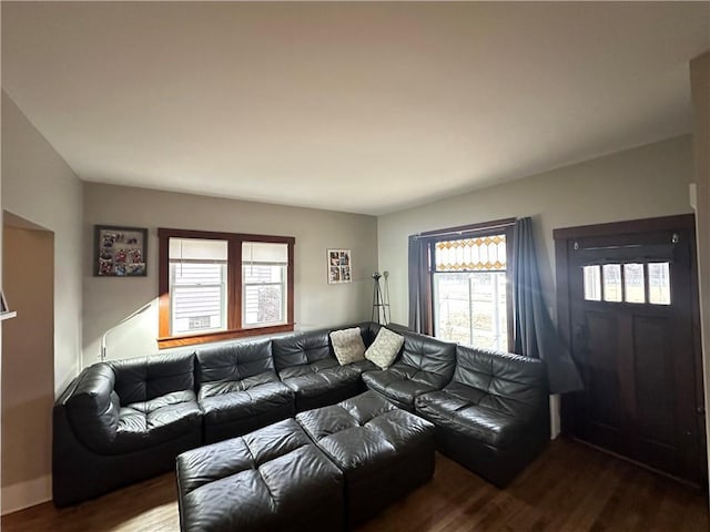 living room with wood finished floors